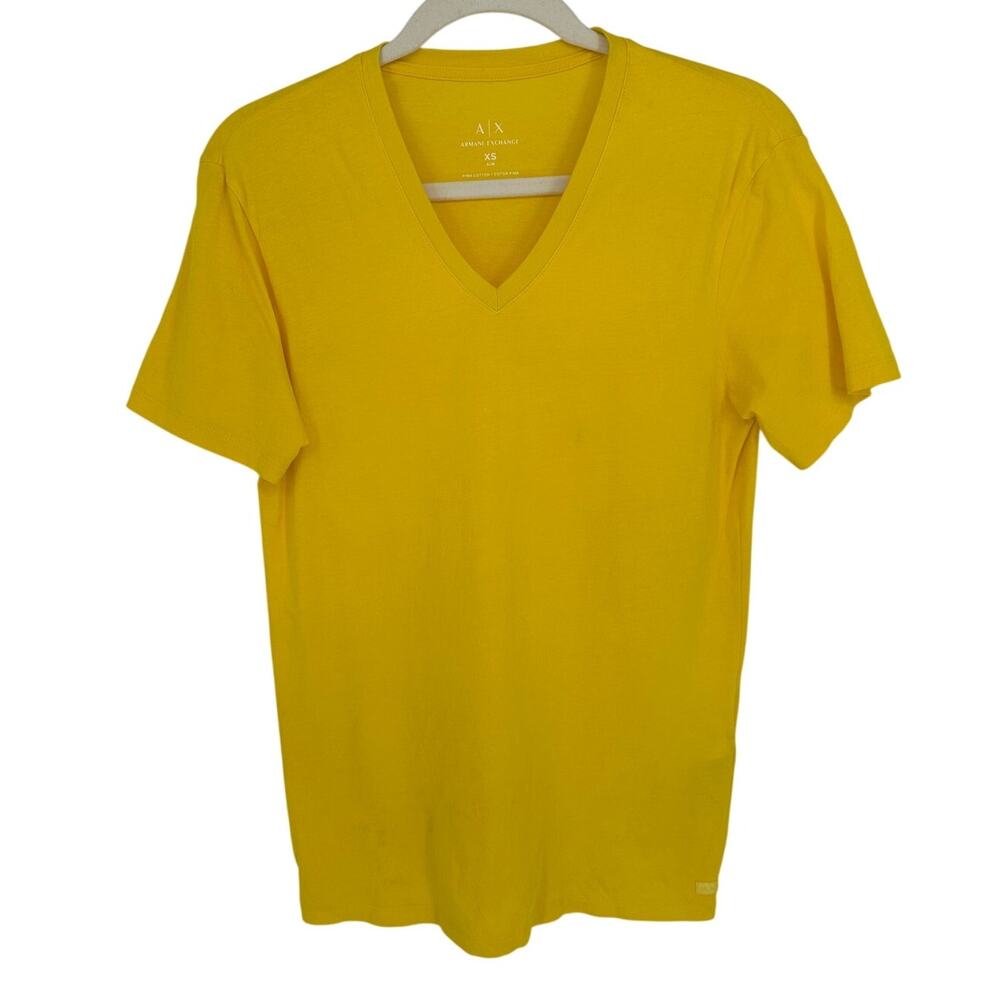 Armani Exchange Pima Cotton V-Neck Tee Banana Yellow XS Slim Fit Minimalist Luxe
